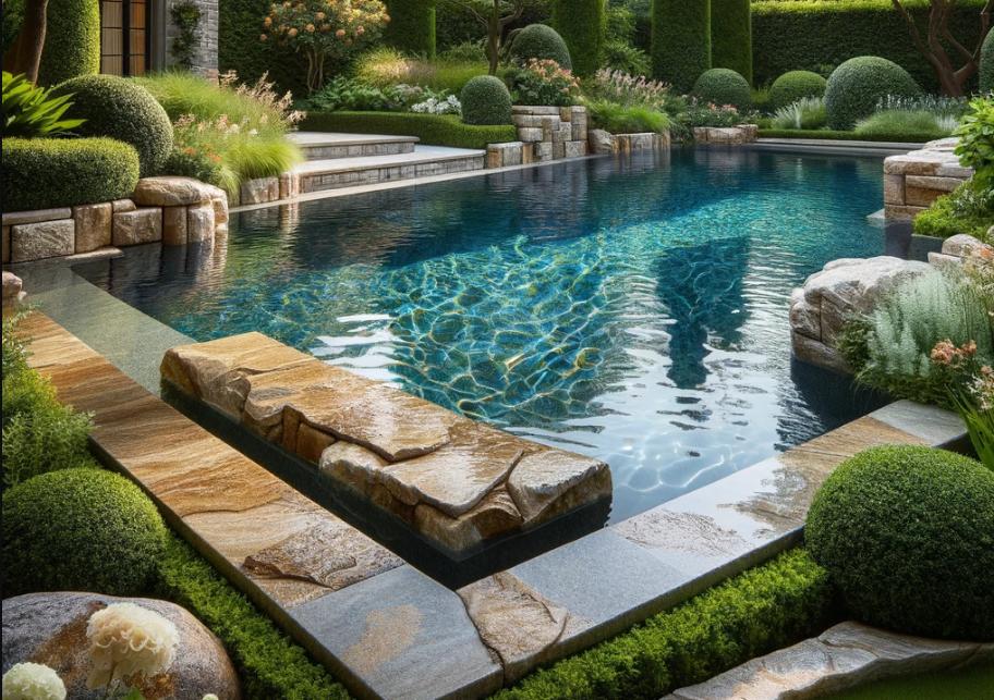 piscine avec des pierres ornementales