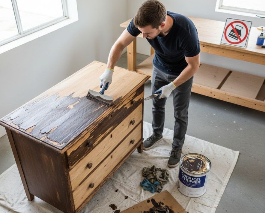 peinture sur un buffet en chêne
