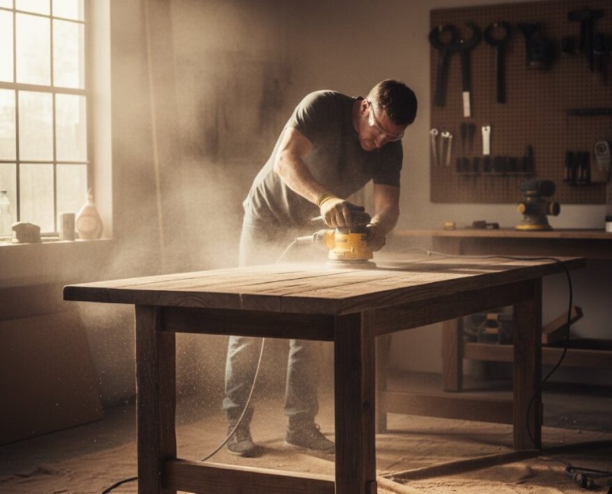 poncer une table en bois
